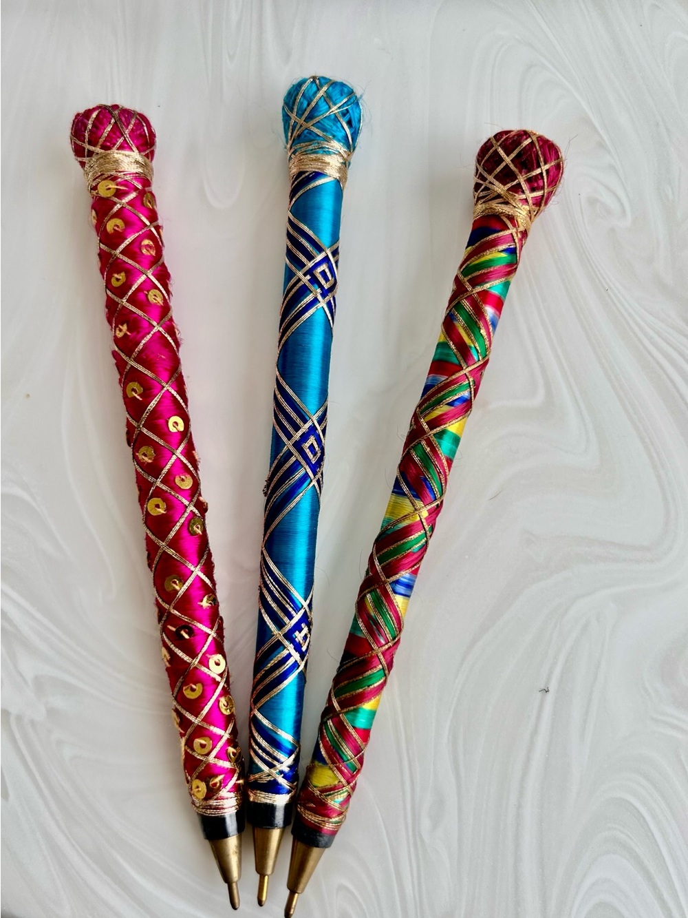 3 Vintage Unique  Multicolored Handcrafted Rajasthani India Decorative Pens